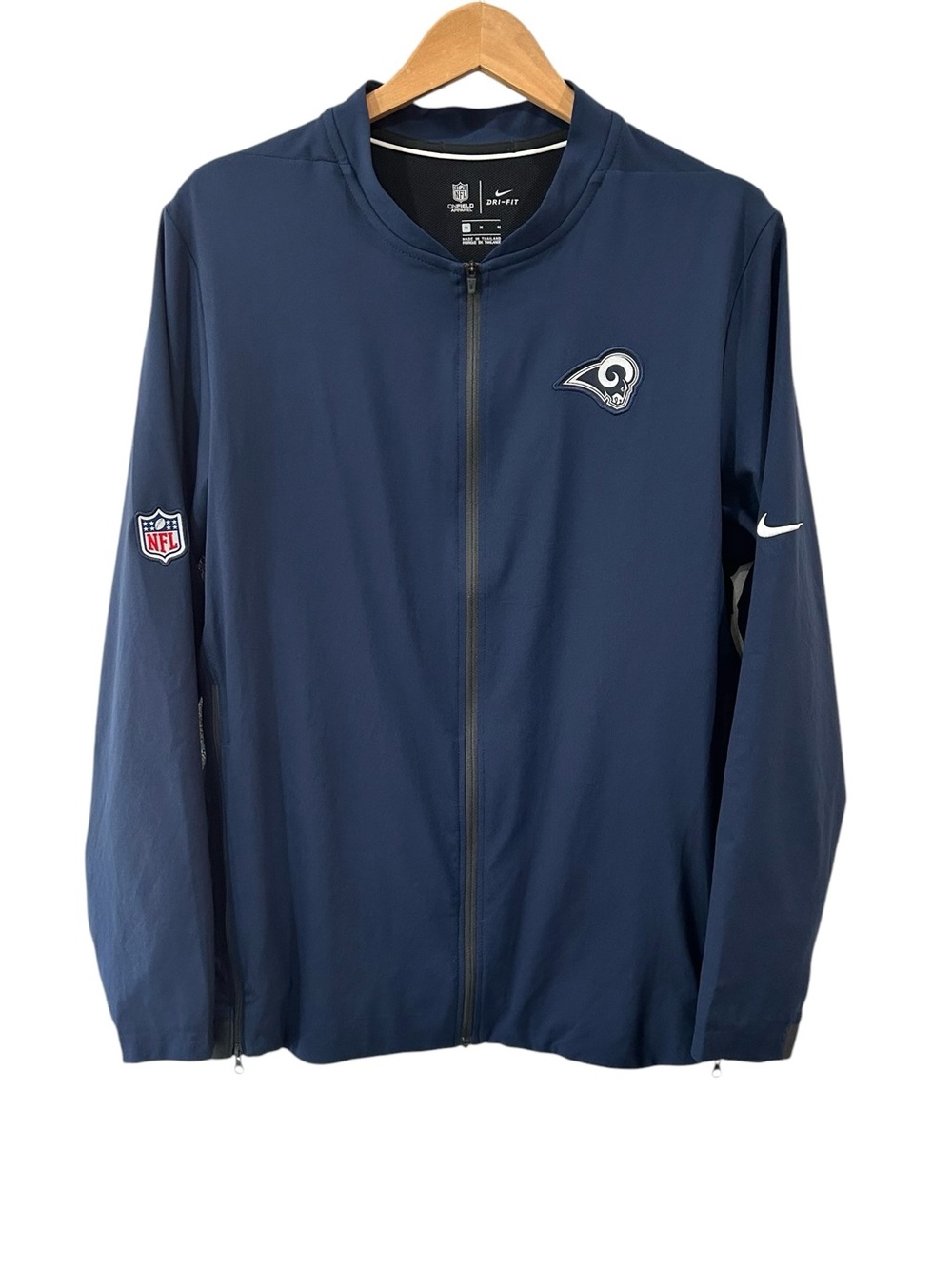 Nike men’s Los Angeles Rams Sideline Jacket M blue zip vents football fan